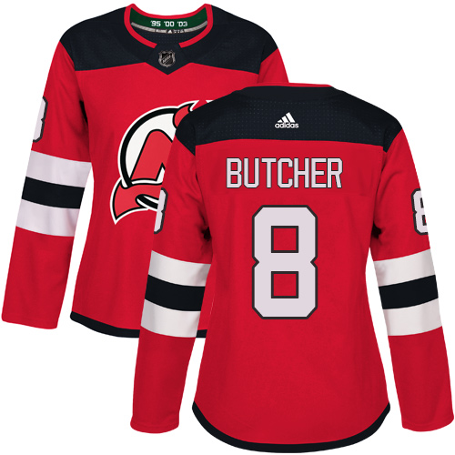 Adidas Devils #8 Will Butcher Red Home Authentic Women's Stitched NHL Jersey